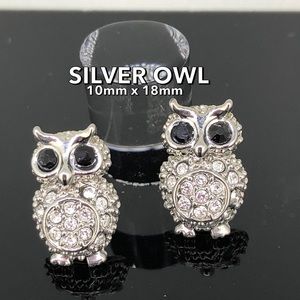 Owl Rhinestone Fashion Earrings, Silver